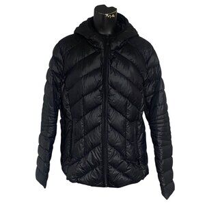 BCBG Ultra LIghtweight Packable Down Hooded Jacket in Black Size XL